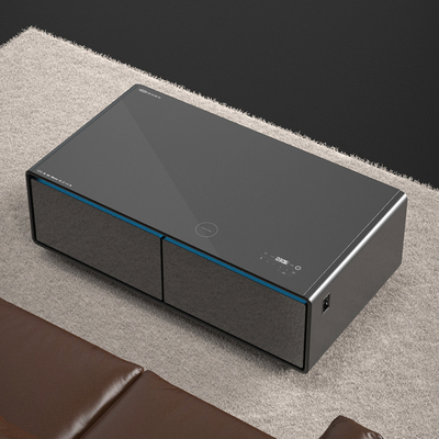 Schwarzer moderner Multifunktions-LED-Tisch mit 135L Kühlschrank und Telefonladegerät