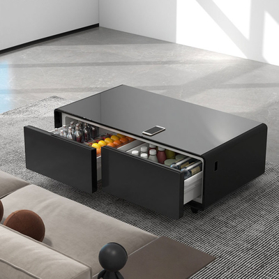 Moderne Wohnmöbel aus Aluminium Kaffeetafel mit Schubladen und Glaskühlschrank