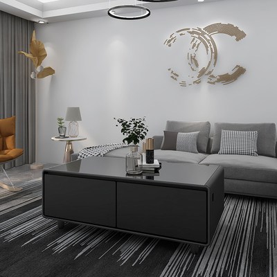 Edelstahl Glas Holz Smart Coffee Table mit Audio-Player und USB-Ladestation