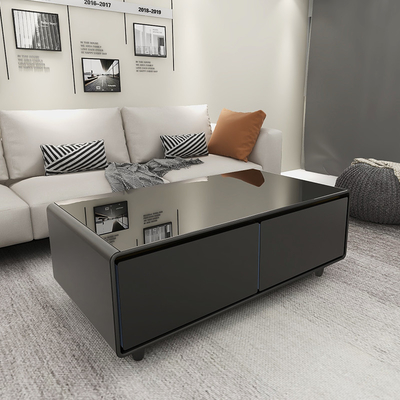 Edelstahl Glas Holz Smart Coffee Table mit Audio-Player und USB-Ladestation