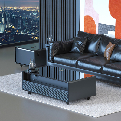 Edelstahl Glas Holz Smart Coffee Table mit Audio-Player und USB-Ladestation