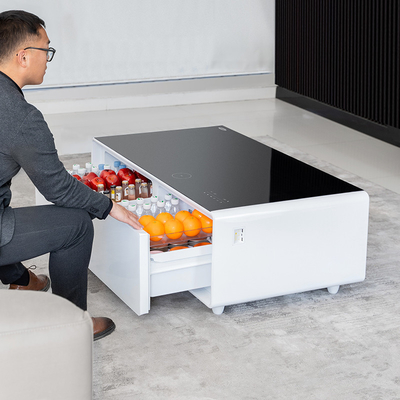 PORTABLE 2024 Primst Smart Kühlschrank Kaffeetisch Mini Kühlschrank Tisch mit drahtlosem Ladegerät Musikspieler für Büro Hotel