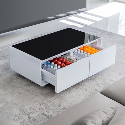 Kaffeetisch im modernen Design mit Temperglassoberfläche mit Gefrierschub und Minikühlschrank