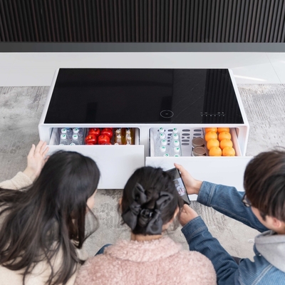 Schwarzgehärtetes Glas Smart Coffee Table für Multifunktionswohnzimmer Sprecher Tisch