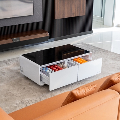 Schwarzgehärtetes Glas Smart Coffee Table für Multifunktionswohnzimmer Sprecher Tisch