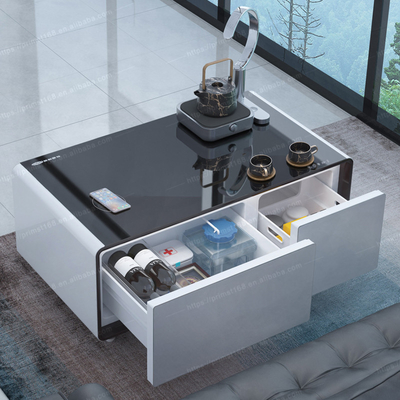 Multifunktionaler Smart Coffee Table mit drahtlosem Laden und Kompressorkühlschrank