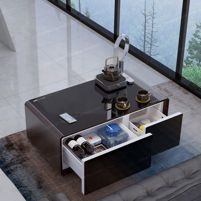 Multifunktionaler Smart Coffee Table mit drahtlosem Laden und Kompressorkühlschrank