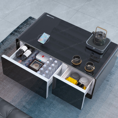 Multifunktionaler Smart Coffee Table mit drahtlosem Laden und Kompressorkühlschrank