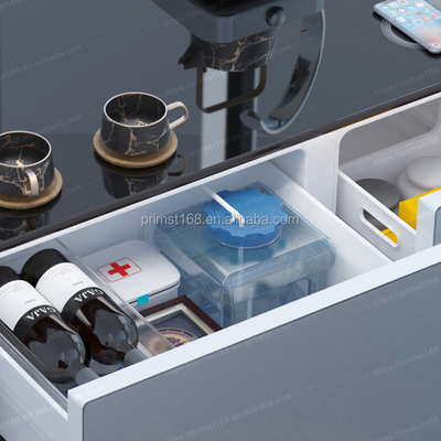 Moderner Couchtisch mit LED-Steuerung, drahtlosem Ladegerät und eingebauten Kühlschrank