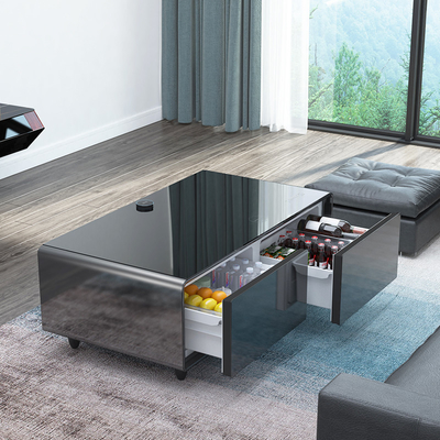 Smart Coffee Table mit Doppelzonen-Weinkühlschrank, drahtloses Laden und Musiklautsprecher
