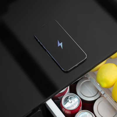 Smart Coffee Table mit Doppelzonen-Weinkühlschrank, drahtloses Laden und Musiklautsprecher