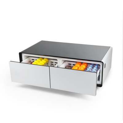 Smart Coffee Table mit Doppelzonen-Weinkühlschrank, drahtloses Laden und Musiklautsprecher