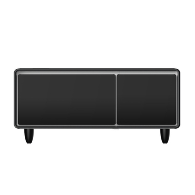 Kaffeetafel aus Edelstahl mit Mini-Kühlschrank und Nebenkühlschränken
