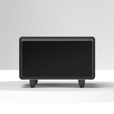 Moderner Touchscreen-Tisch mit eingebautem Kühlschrank und drahtlosem Ladegerät