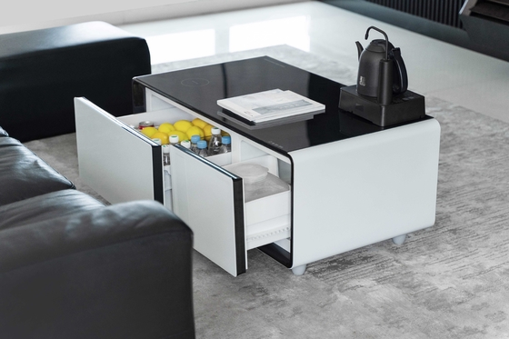 Stahlgehärtetes Glas Kunststoff TB90 Smart Coffee Table Wireless Ladung und USB-Anschlüsse