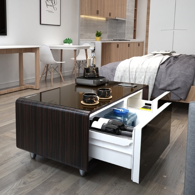 Maßgeschneiderte moderne Metall-Glas-TV-Konsole Schrank Büro-Tisch mit drahtlosem Ladegerät